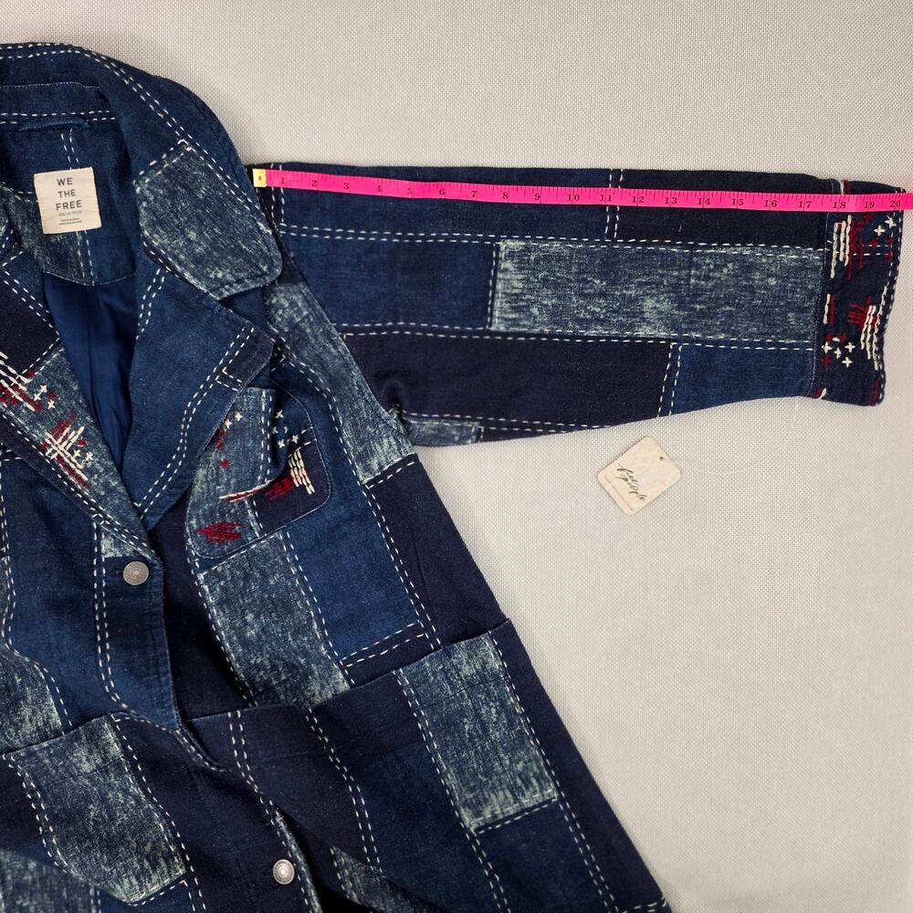 Free People We The Free Open Studio Duster Indigo Patchwork Denim Coat XS/S NWT - Picture 7 of 13